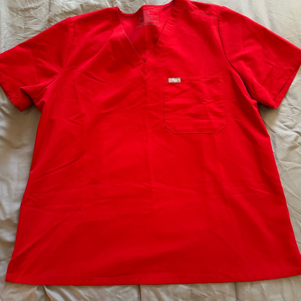 Figs Scarlet Short Sleeve V-Neck Scrub Top